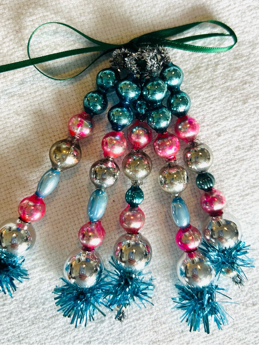 Mini Vintage Repurposed  holiday Christmas ornaments, mercury Glass bead icicle